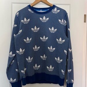 Adidas Originals All-Over Print AOP TREF BB Crew Neck Sweatshirt Blue White
